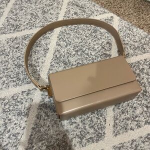 Madison West Taupe Box Shoulder Bag with Gold Hardware